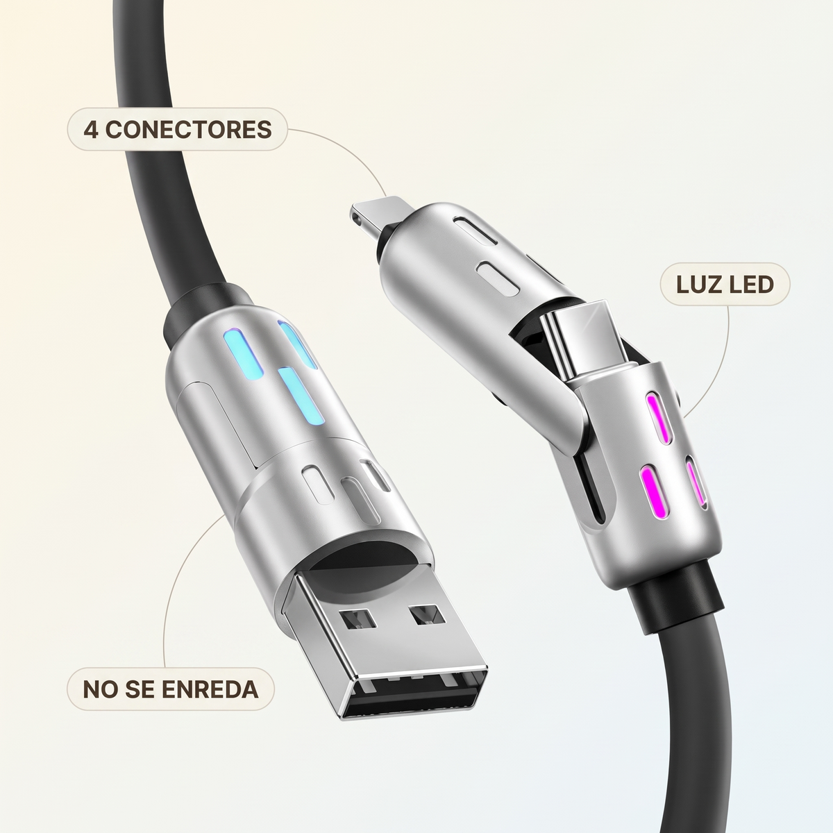 Cable de carga 4 en 1 tipo C – Carga rápida para todo