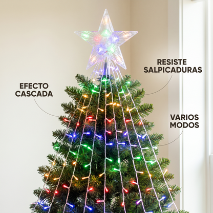 Luces navideñas cascada con estrella – decora tu árbol en minutos