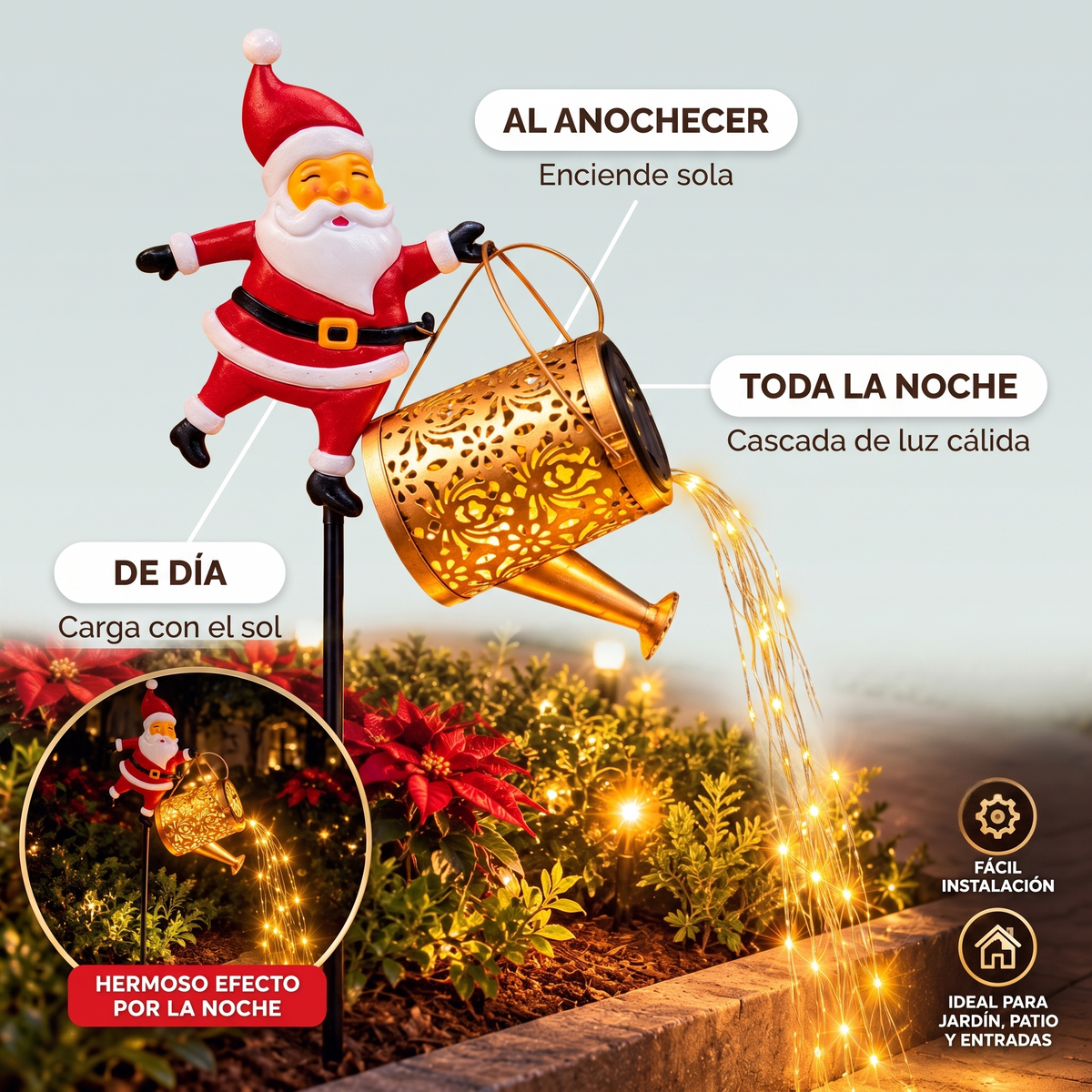 Santa solar led para jardín – Enciende solo al anochecer