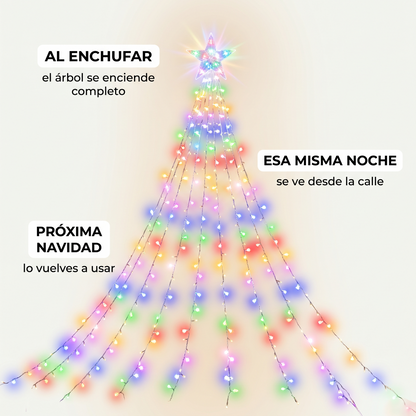 Luces navideñas cascada con estrella – decora tu árbol en minutos