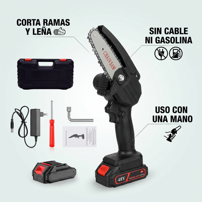Mini sierra eléctrica a batería – Corta ramas con una mano