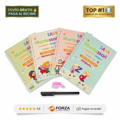 Set 4 cuadernos mágicos Montessori – Aprende y se borra solo