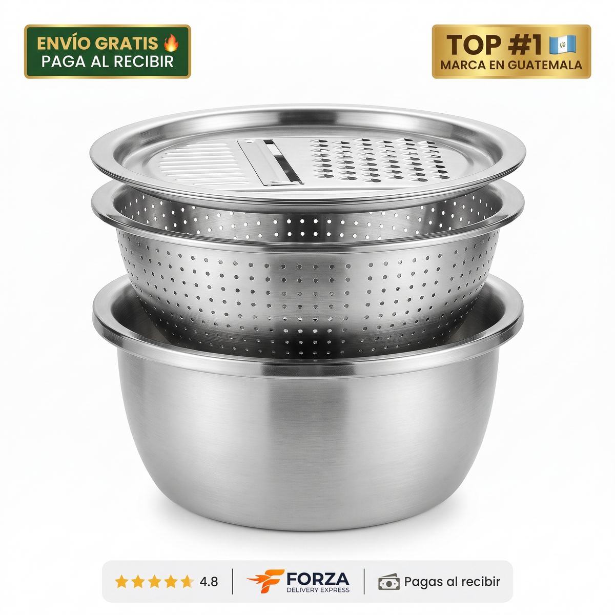 Set de cocina 3 en 1 de acero – lava, escurre y ralla